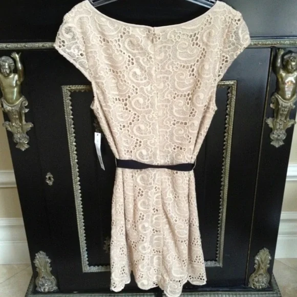 Robbi & Nikki Off White, Lace Dress with Black Satin Ribbon Belt Size M NWT - Picture 11 of 11